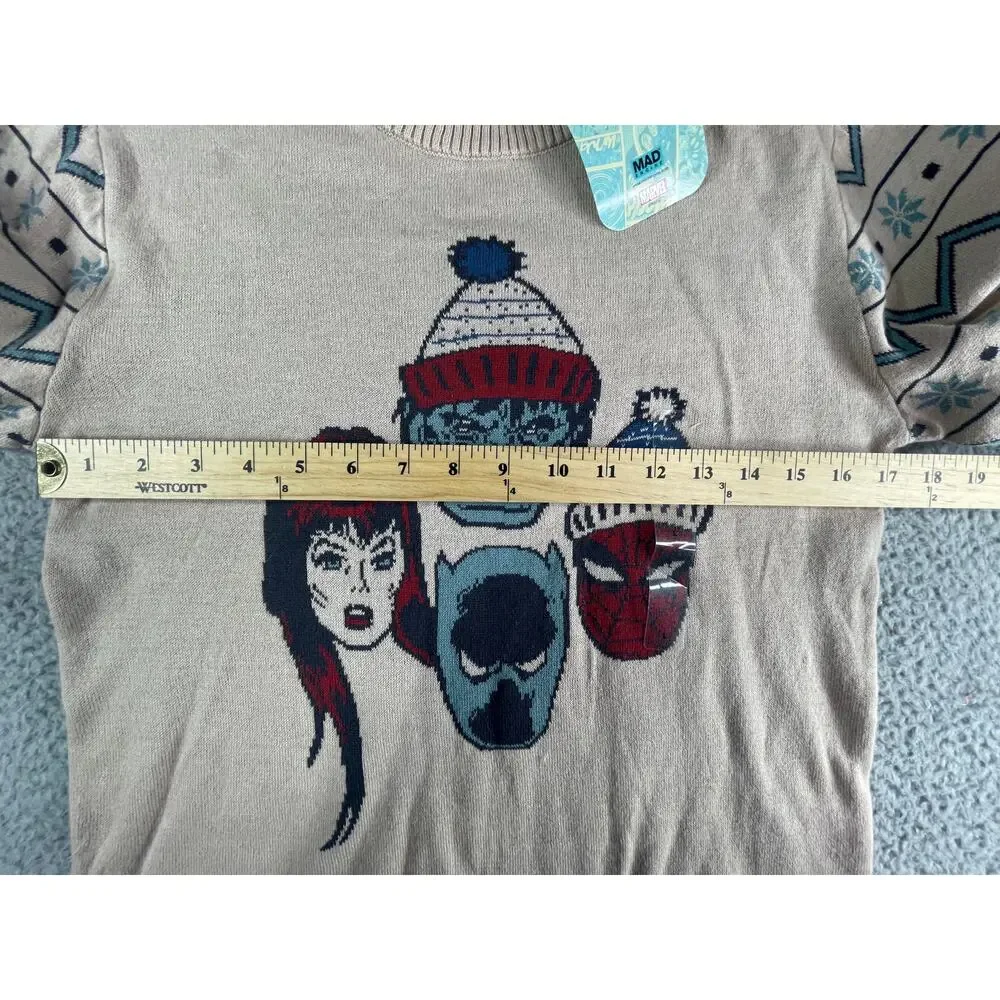 Disney Marvel Sweater Holiday Christmas Pullover Boys Large Brown Youth NWT